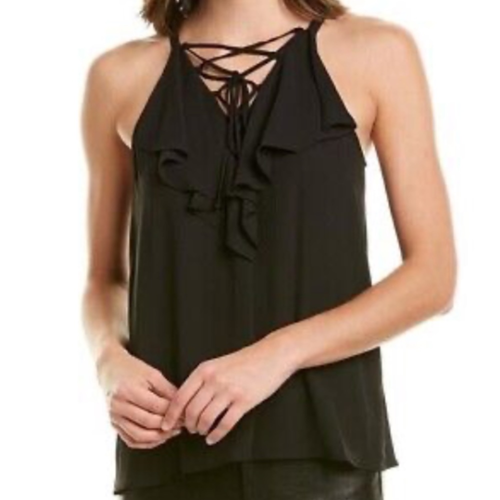 BCBGMaxazria Ruffle Lace-Up Tank (small)